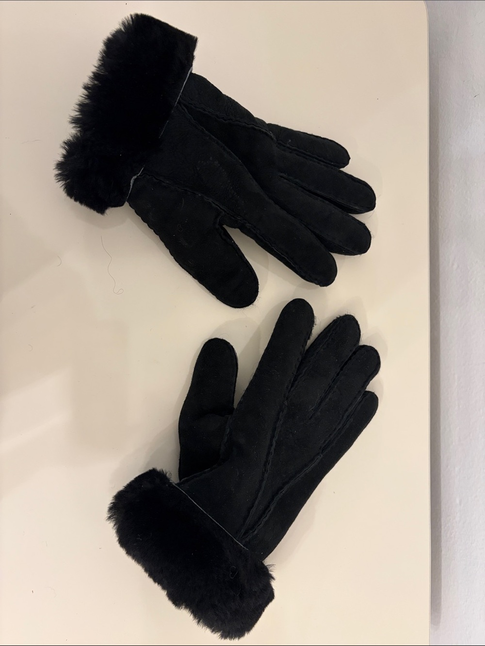 Black Faux Fur Cuff Suede Gloves